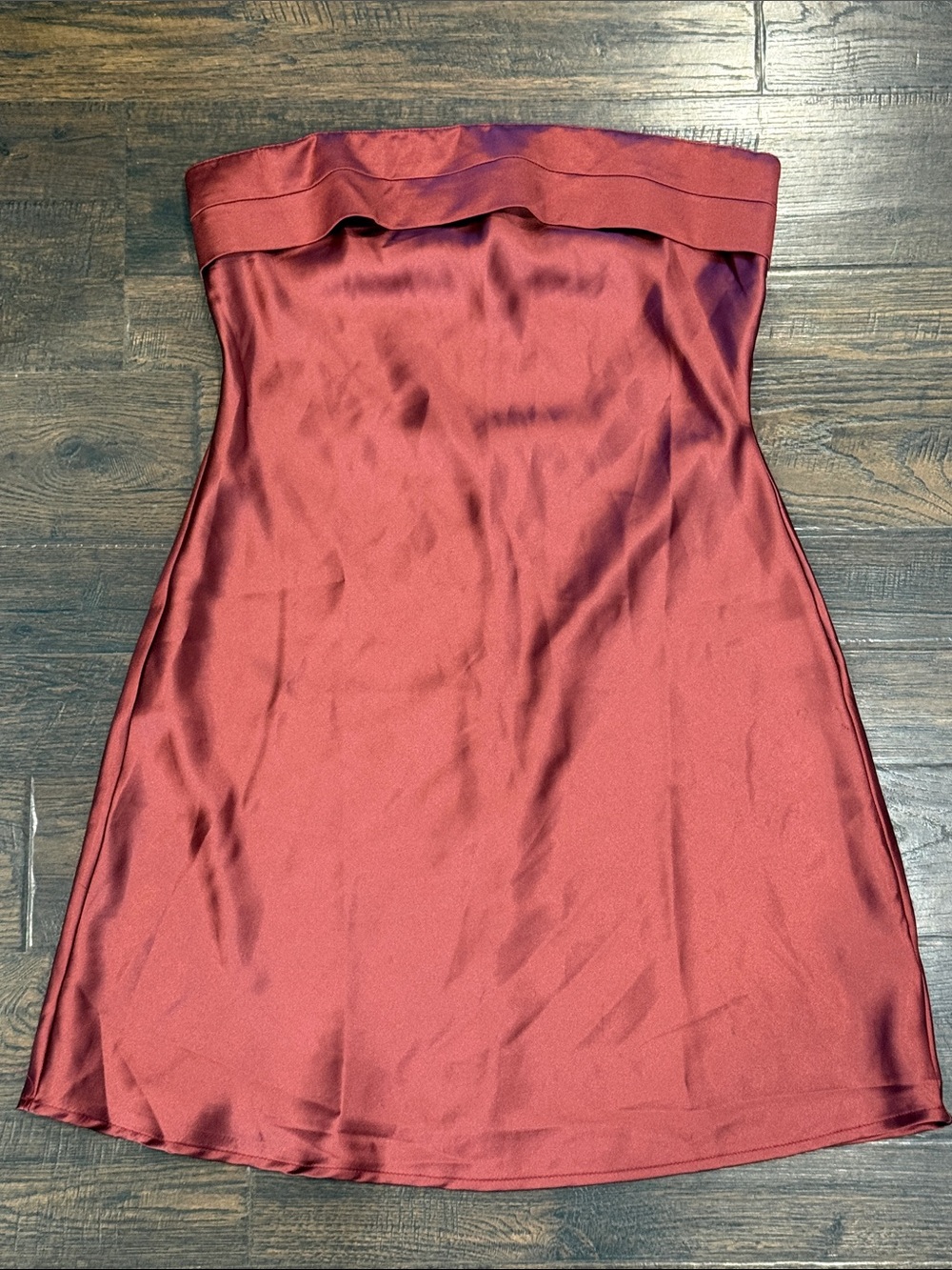 Altar'd State Strapless Satin Mini Dress in Burgundy Red